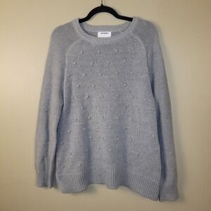 Old Navy Woman's Large Gray Waffle Pom-Pom Sweater Long Sleeve Tunic Length